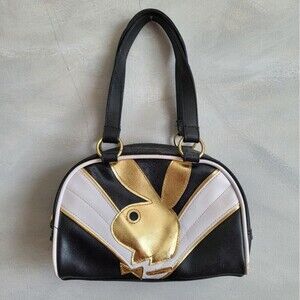 Vintage 90s Playboy Black White Gold Mini Tote Bag 9 x 7